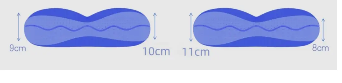 Mortise-Tenon Butterfly Pillow YF012 height combination diagram showing 9/10 cm and 8/11 cm options